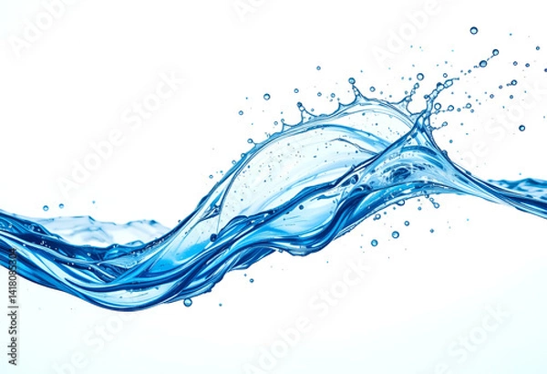 Fototapeta Realistic blue water splash isolated on transparent white background. 