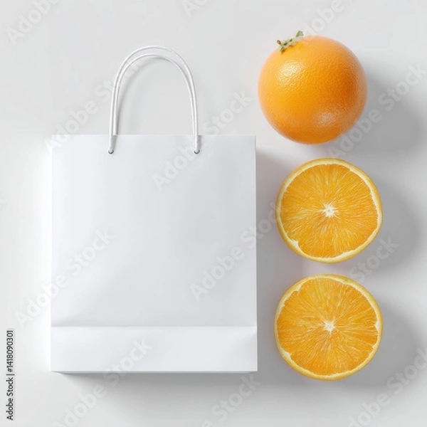 Obraz White Paper Bag Mockup with Fresh Orange Fruit Slices