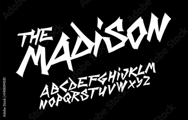 Fototapeta Cool urban street art font, bold and dynamic graffiti typeface for modern marker logos, expressive headlines, and youthful urban style. creative typographic design. vector font set