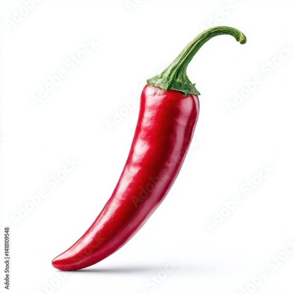 Fototapeta Single red chili pepper, close up isolated on white background