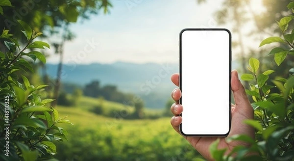 Obraz man holding mockup of mobile phone and smartphone