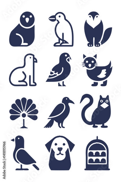 Fototapeta Stylized Vector Pets and Animal Icons Illustration Set