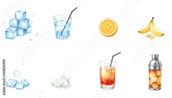 Obraz Refreshing beverages with fruits and ice cubes.