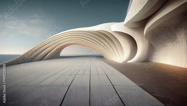 Fototapeta curve structure futuristic architecture with empty concrete floor