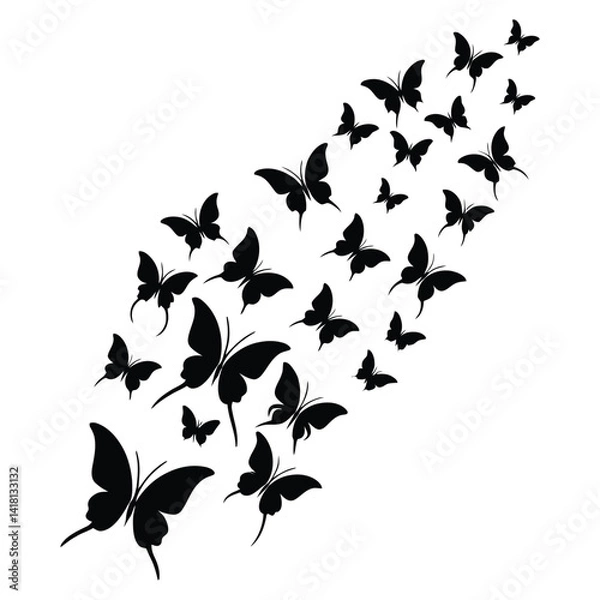 Fototapeta Silhouette of Many Butterflies Flying in a Stream