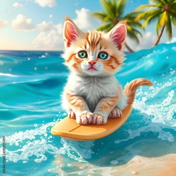 Obraz KITTY SURFING THE WAVE