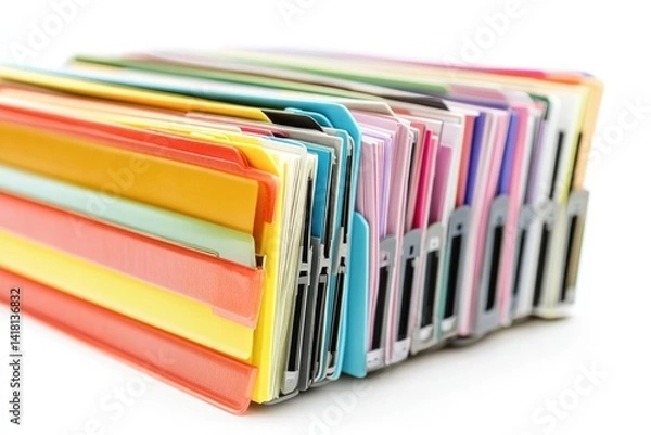 Obraz A colorful stack of hanging files, neatly organized and ready for efficient document storage.