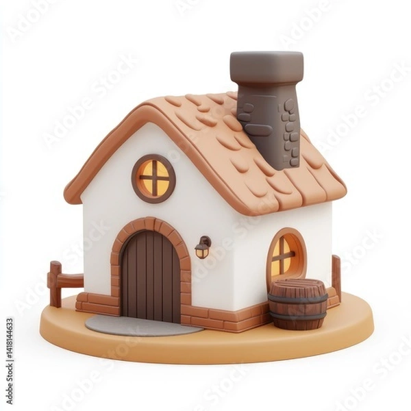 Obraz Cute, stylized model of a cozy little cottage.
