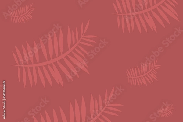 Fototapeta Vibrant coral background featuring botanical leaf patterns ideal for modern design projects and creative applications