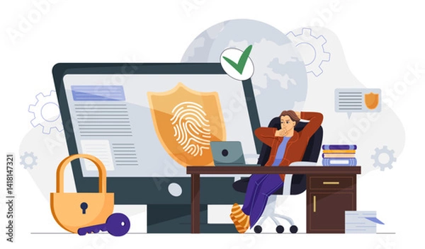 Obraz Cybersecurity fingerprint identity check. Vector illustration