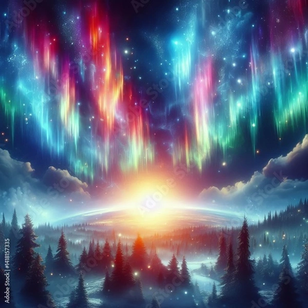 Fototapeta An aurora blast shimmering with colorful