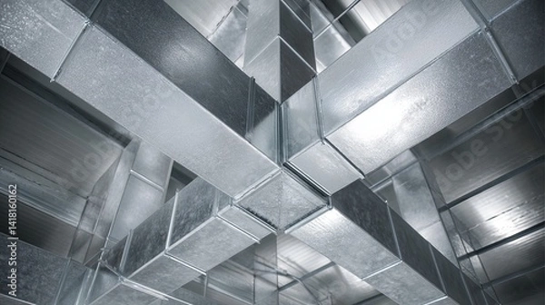 Obraz Square anemostat connected to galvanized ductwork Detail of air ventilation system components
