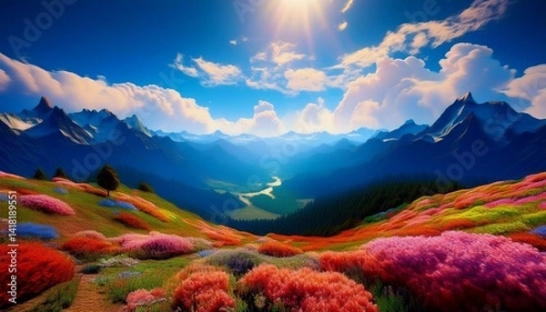 Fototapeta landscape with colorful clouds