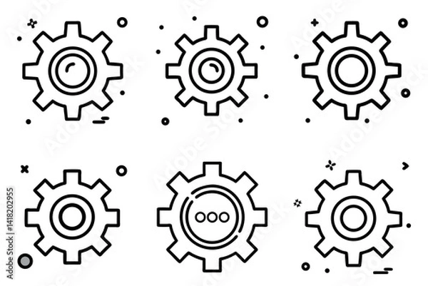 Fototapeta Collection of abstract black outline gears symbols settings icon vector illustration