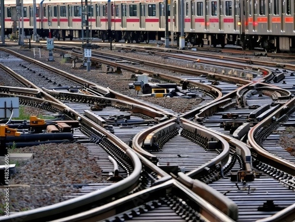 Obraz Train Tracks Branching in Rail Yard

