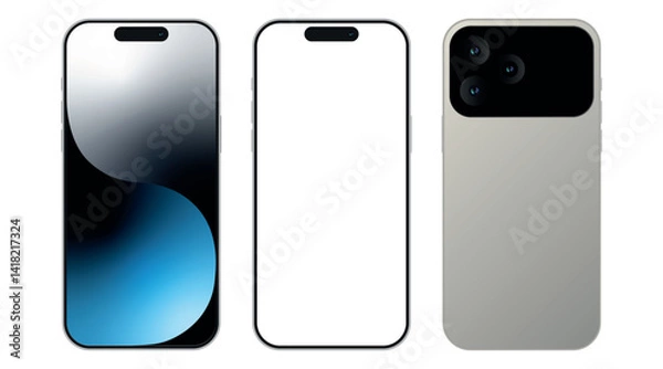 Fototapeta Concept iPhone 17 Pro Max smartphone device front back mockup. Modern phone vector template
