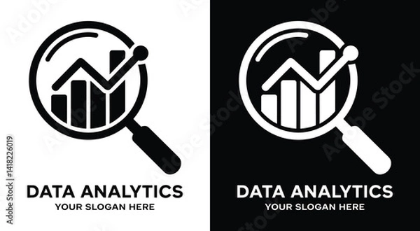 Fototapeta Professional logo combining chart and magnifier for data analysts researchers and business consultants clean modern design for reports and presentations