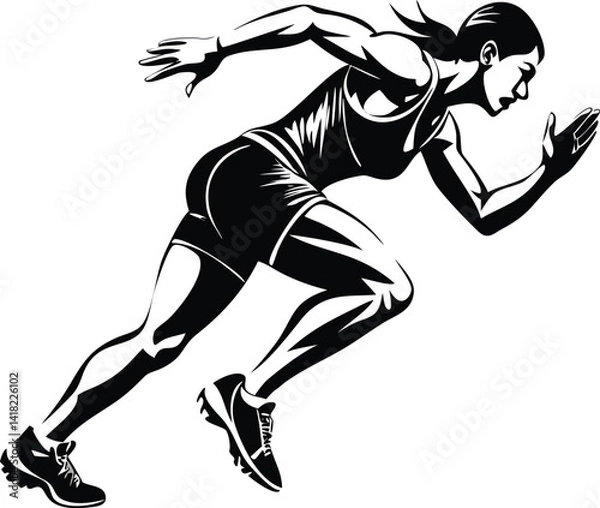 Fototapeta Powerful Female Athlete Running Sprint Dynamic Pose