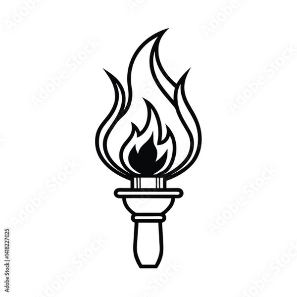 Fototapeta Silhouette Icon Of A Burning Torch With Bright Flames For Ancient Olympic Games Symbolizing Inspiration And Power Vector Illustration Isolated