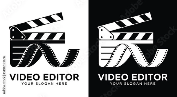 Obraz Professional clapper and film reel logo designed for video editors filmmakers and production studios perfect for cinematic branding and media projects
