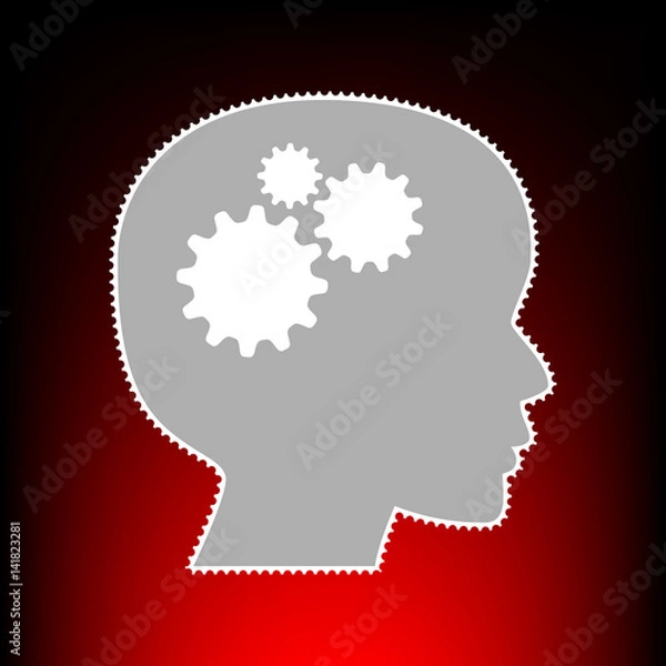 Obraz Thinking head sign. Postage stamp or old photo style on red-black gradient background.