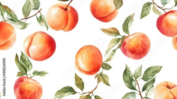 Obraz Watercolor Peach Seamless Pattern.