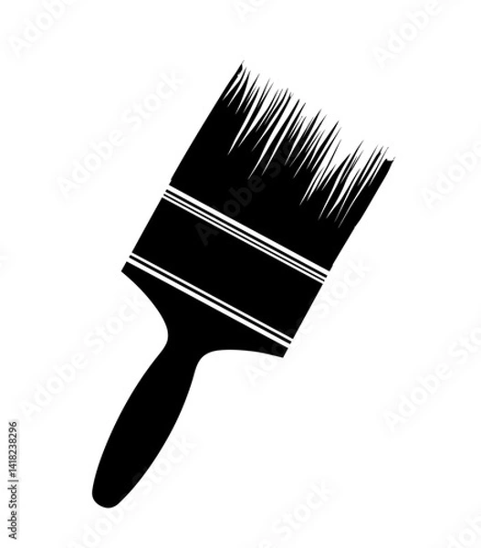 Fototapeta Monochrome silhouette illustration of a paintbrush with visible bristles and handle. Represents art, painting, creativity, and a simple graphic.