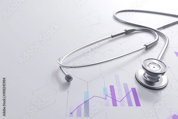 Obraz Medical stethoscope on a chart, showcasing healthcare data analysis, medical research, or healthcare business concept
