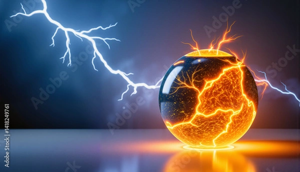 Fototapeta Dramatic lightning striking glowing globe, risk and catastrophe concept