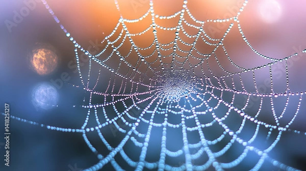 Fototapeta Dewdrop Spiderweb in Soft Colors