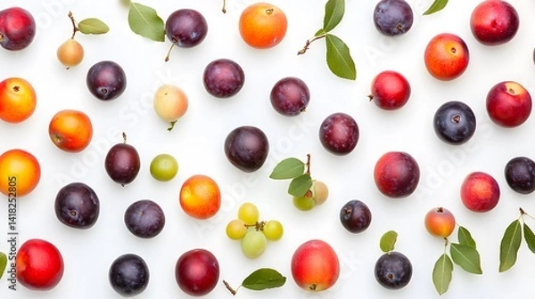 Obraz Colorful plums  fruits flatlay.