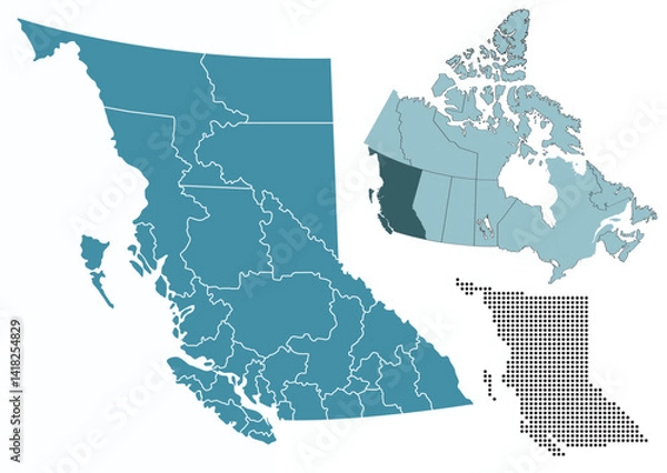 Obraz Set maps of British Columbia province