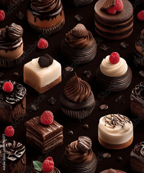 Obraz chocolate cupcakes on red background
