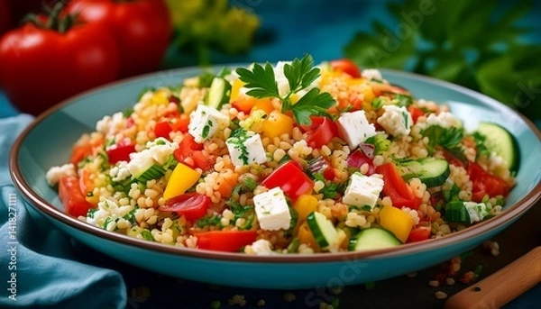 Fototapeta Bunter Bulgursalat mit Feta