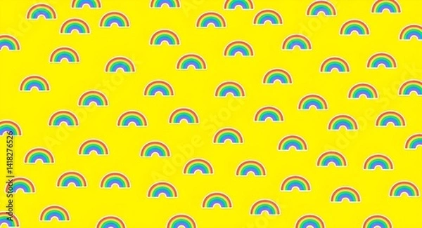 Fototapeta Seamless rainbow pattern on yellow background, rainbow icons or symbols for background or wallpaper, rainbow background