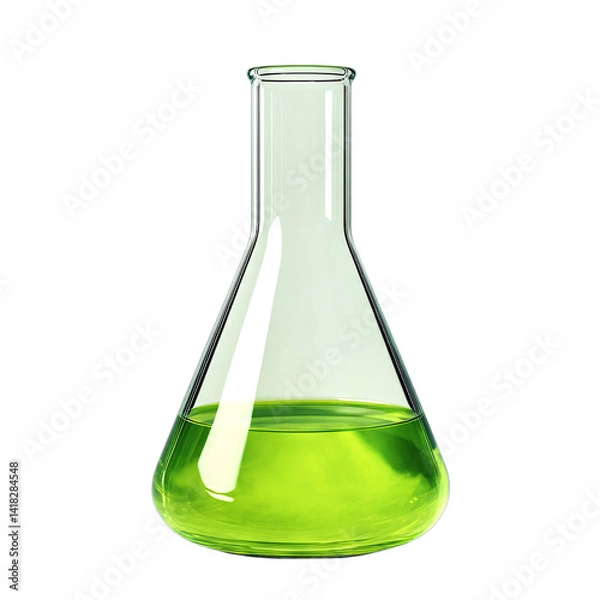 Obraz Erlenmeyer flask with green solution. Isolated white background. Png format