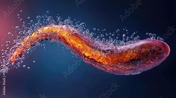 Fototapeta A flowing abstract shape with bubbles in an interesting gradient