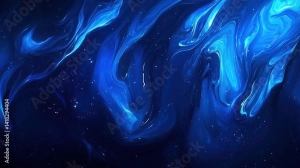 Fototapeta Abstract blue swirls with stars, creating a galaxy-like atmosphere.