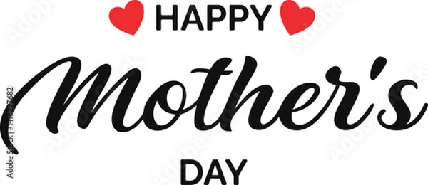 Fototapeta Happy Mother’s Day Typography with Red Heart on White Background – Calligraphy Vector Design