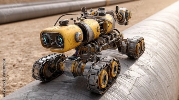 Fototapeta Robotic Pipeline Inspector: Autonomous crawler assesses pipeline integrity with advanced sensors and mobility for efficient maintenance.