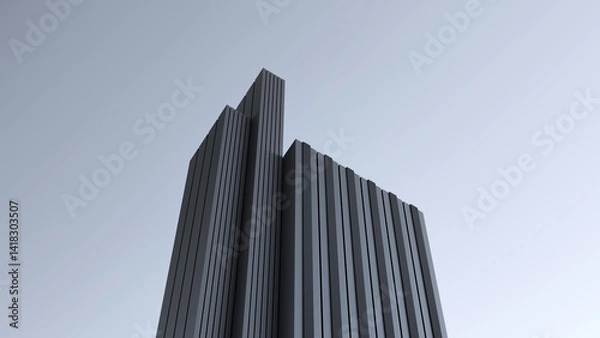 Obraz Black futuristic building, minimalism high-rise on sky horizon at dusk. Sci-fi house architectural design. Architectural design of modern building. Industrial building design,wallpaper.3D render