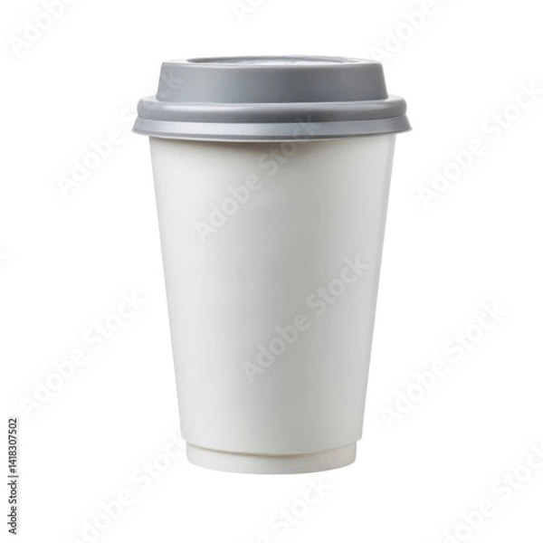 Fototapeta Coffee cup with gray lid centered on white background