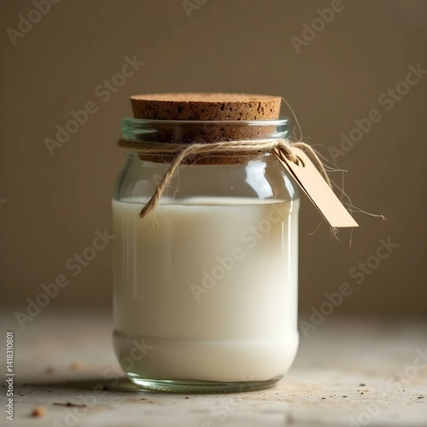 Fototapeta Glass Mason Jar Mockup with Cork Lid and Twine Tag – Rustic Packaging Design