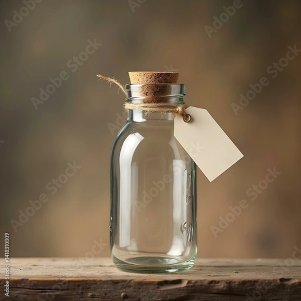 Fototapeta Glass Mason Jar Mockup with Cork Lid and Twine Tag – Rustic Packaging Design