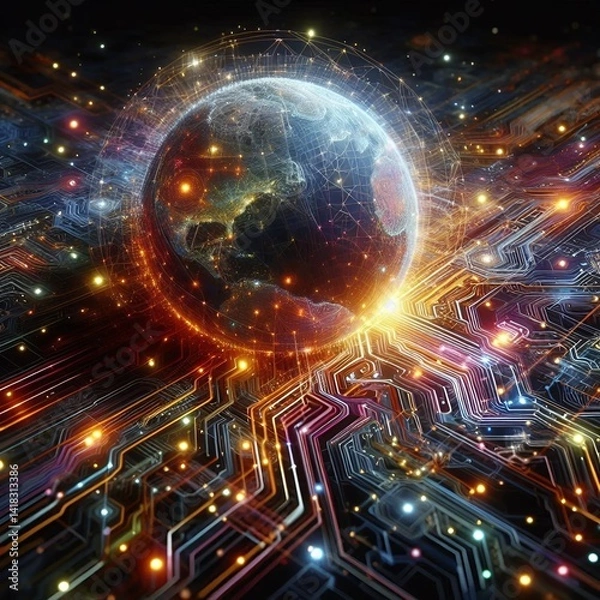 Fototapeta Futuristic Humanoid Robots in a High-Tech Laboratory