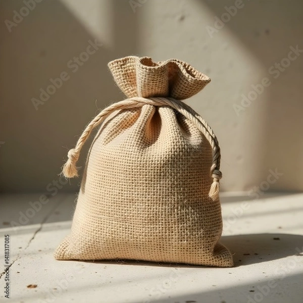 Fototapeta Jute Soap Saver Bag Mockup on Minimal Stone Background – Natural Bath Accessory Display
