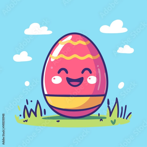 Fototapeta Cute Easter egg. Line art style. Vector icon.