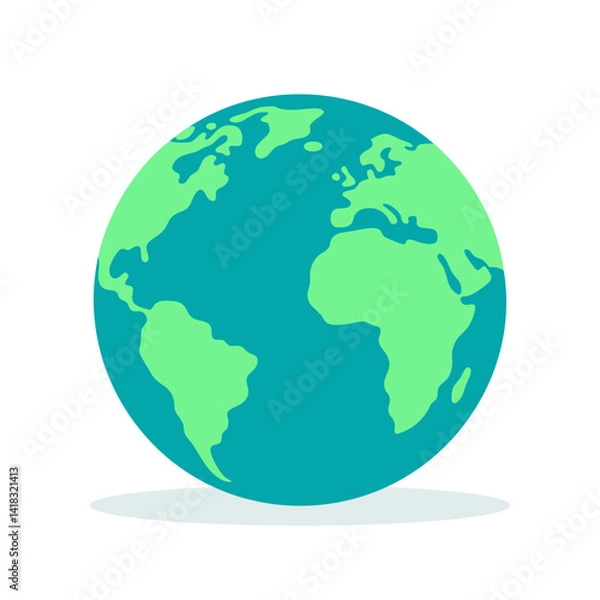 Fototapeta Earth icon. Planet Earth with continents and oceans, isolated on white background. Globe symbol.