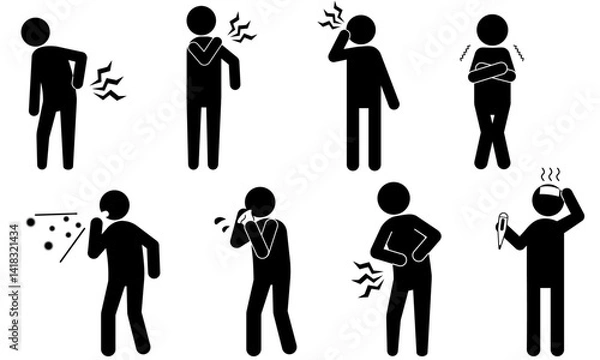 Obraz 体調不良や痛みを表現するシンプルな人型アイコンセット