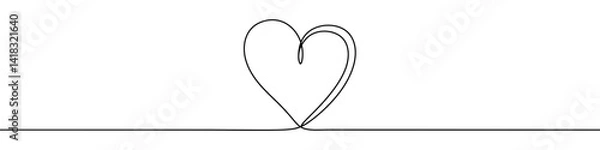 Fototapeta Heart icon drawn with one line. Black outline of a heart made with a single continuous line